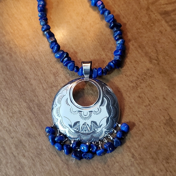 Sterling Silver Lapis Lazuli Gemstone Bead Necklace QT - Picture 7 of 16